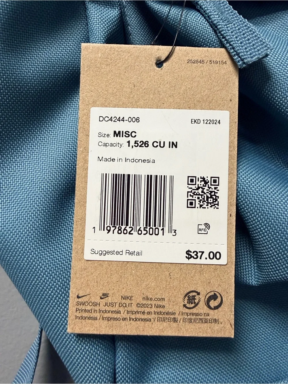 Nike Heritage Backpack Smoke Blue White Logo NWT DC4244-006 25L